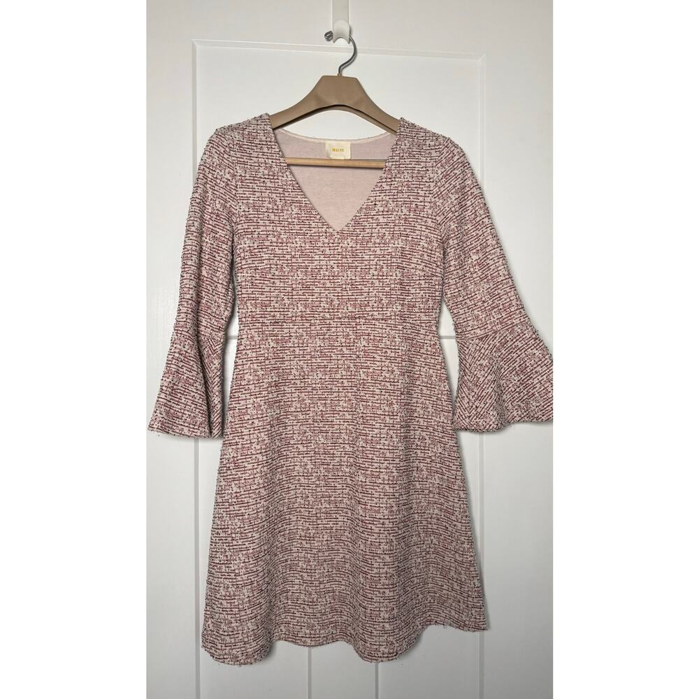 Maeve Susie Tweed Swing Dress Anthropologie Size SMALL Ivory Red